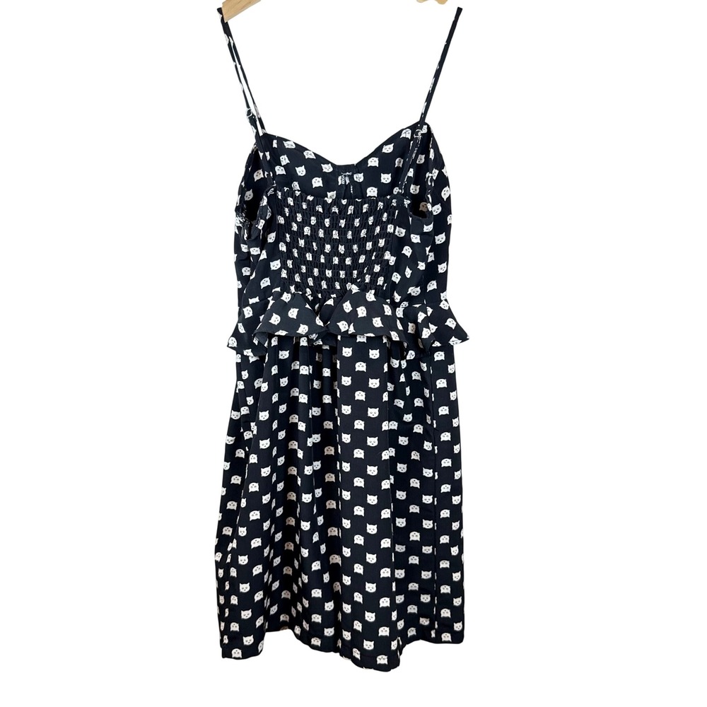 Cat Print Mini Dress Womens Small Black White Peplum Bustier whimsigoth festival